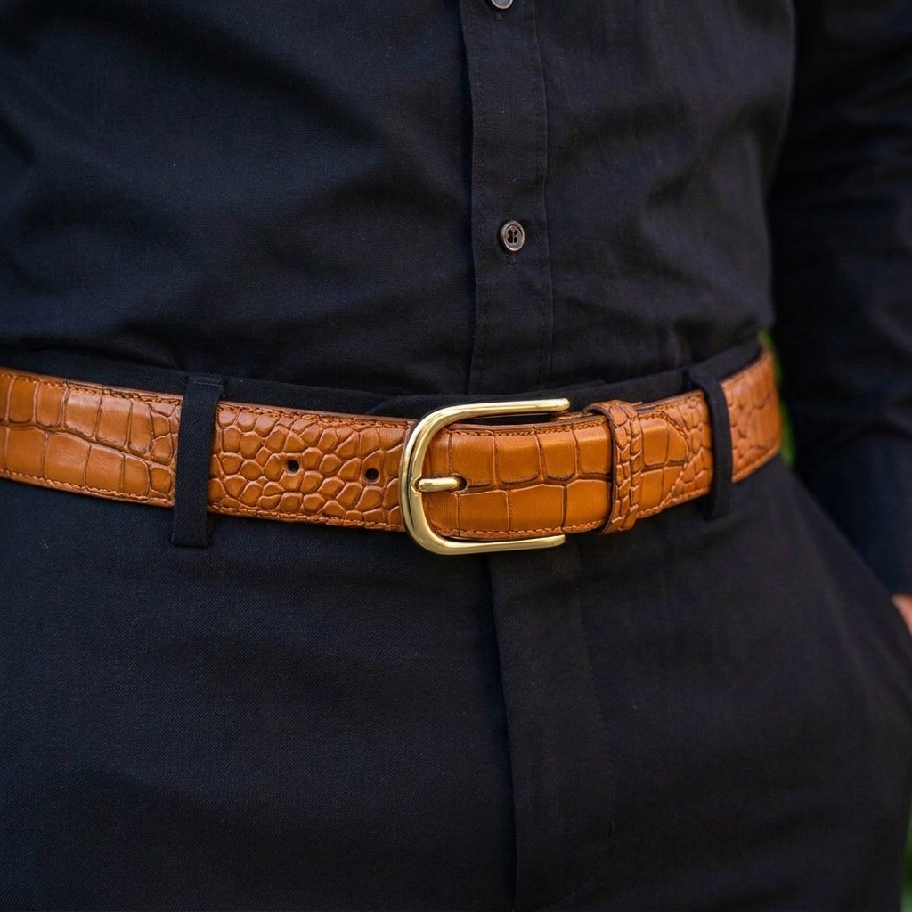 The Vercilli Crocodile-Embossed Buffalo Leather Belt