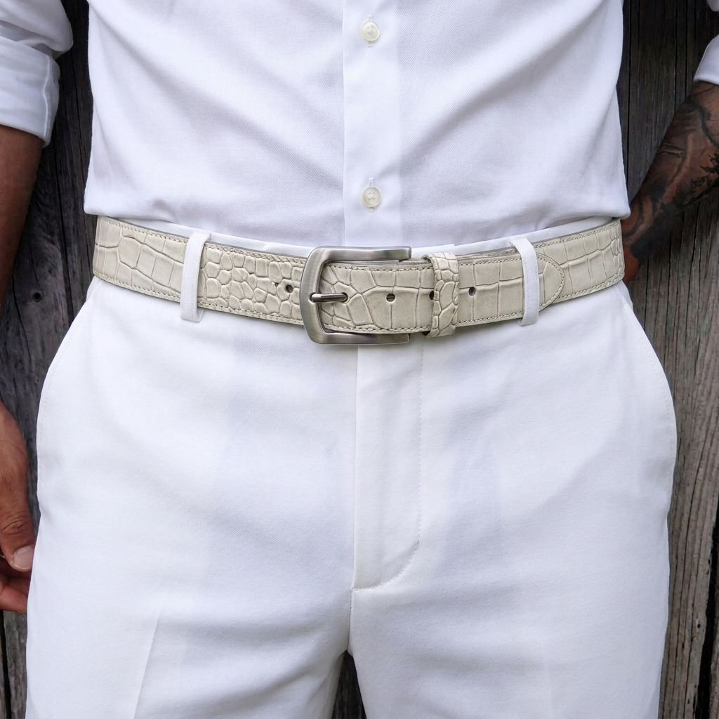 The Monaco Crocodile-Embossed Buffalo Leather Belt